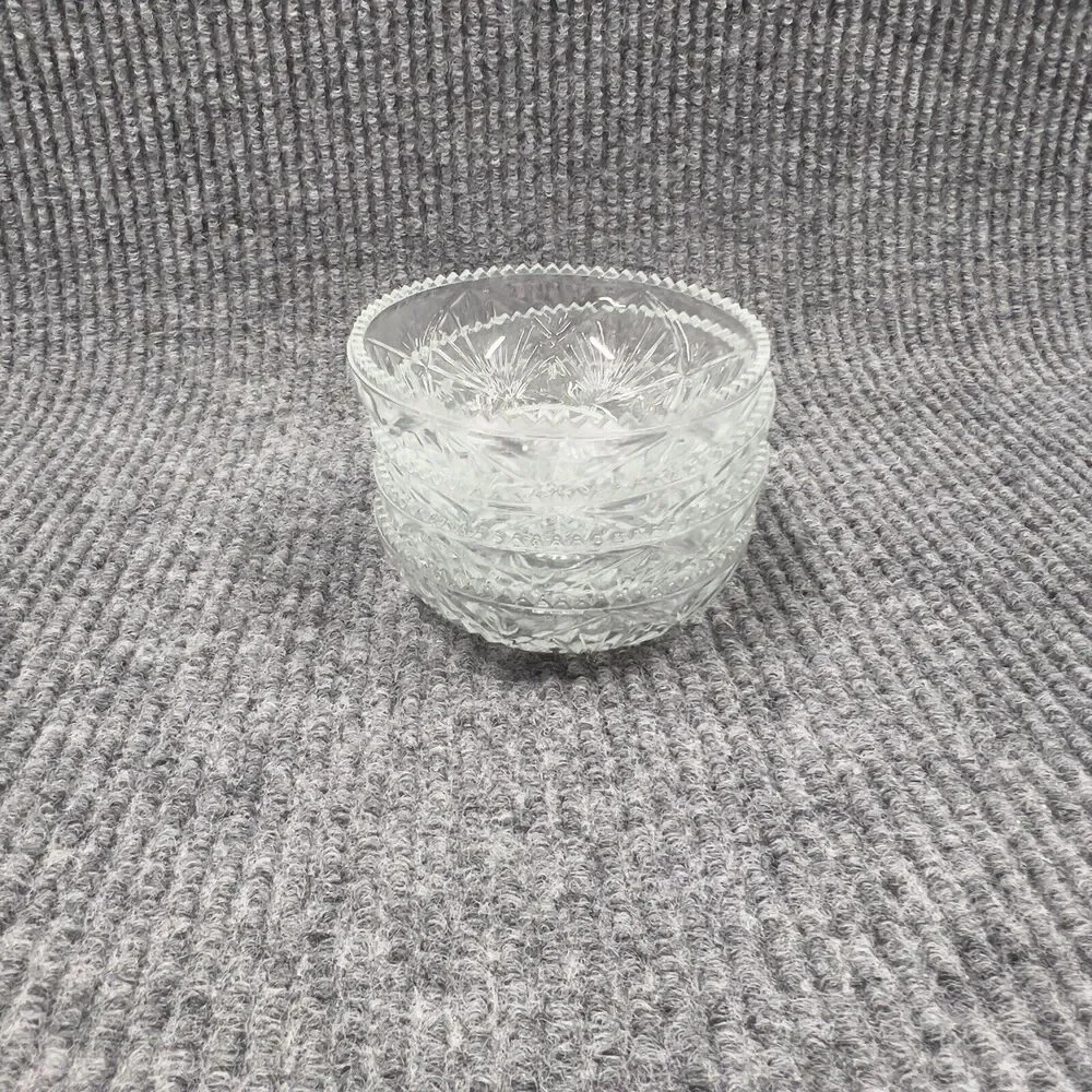 VTG KIG Malaysia Clear Glass Dish Bowl Depression Style Candy Nut Lid Set Of‎ 2